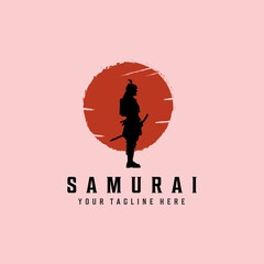 Samurai warrior Logo Design Vector. Silhouette of, Samurai. Template illustration japan