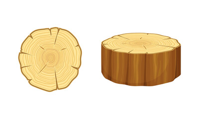 Woodworking industry materials set. Saw cut tree trunk cartoon vector illustration