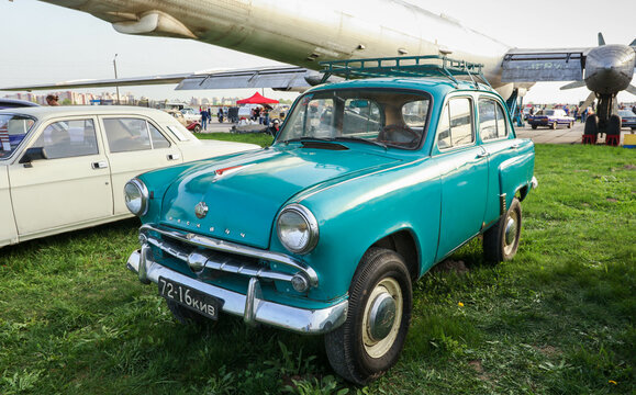 KYIV, UKRAINE-MAY 7, 2021: SUV Moskvich-410N off-road SUV 1950|1960s USSR car at classic retro old cars public event in Kyiv, Ukraine.