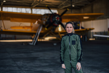 Blonde girl, holding hands next to the body, the plane in the background.