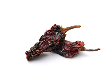 Morita dried chili, dried red chili pepper isolated on white background with space for text. dry...
