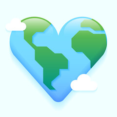 Heart World Earth Day Caring Planet Isolated Eco Sustainability Responsibility Concept Cartoon Vector 3d reflect Illustration