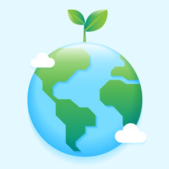 Tree Branch Fresh Young Sapling Plant Thrive Grow on Planet Isolated Eco Sustainability Responsibility Concept Cartoon Vector 3d reflect Illustration