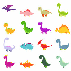 Cute dinosaurs icons set, vector illustration. Cartoon colorful dinosaur .