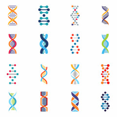 DNA signs, symbols and logo set, isolated on white background, vector