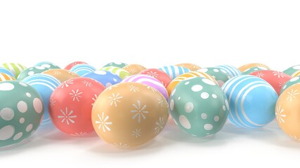 Easter eggs in pastel colors on white background.  (3d illustration)