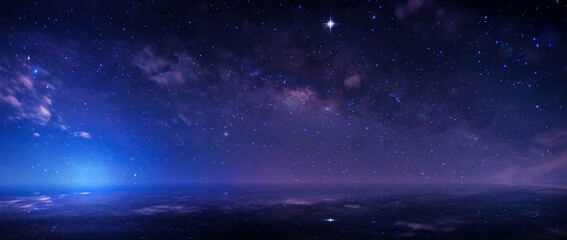 Panorama blue night sky milky way and star on dark background.