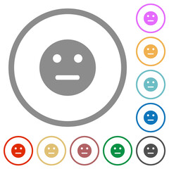 Neutral emoticon solid flat icons with outlines