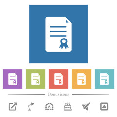 Certificate document solid flat white icons in square backgrounds