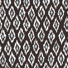 Hand-Drawn Traditional Boho Ikat Diamonds Vector Seamless Pattern. Modern Retro Woven Geometric Print, Perfect for Textiles, Fashion, Background. Tribal Texture