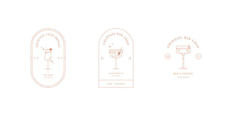 Cocktails logo template. Cocktail bar logo. Vector design linear template logos, icon, signs isolated on white background.