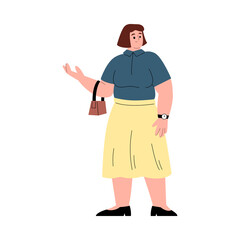 Fototapeta na wymiar Modern fashionable chubby woman cartoon flat vector illustration isolated.