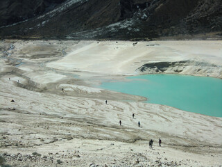 Crystal clear water lake in the peruvian Andes