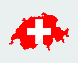 Switzerland Flag Map. Map of the Swiss Confederation with the Swiss country banner. Vector Illustration.