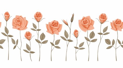 Seamless border of hand-drawn roses on a white background. Vintage style. Stock illustration.
