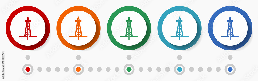 Poster oil and gas concept vector icon set, flat design colorful buttons, infographic template in 5 color o