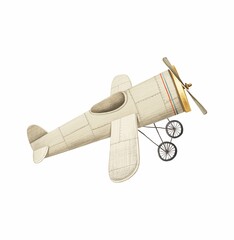 Hand-drawn vintage airplane on a white background. Stock illustration.