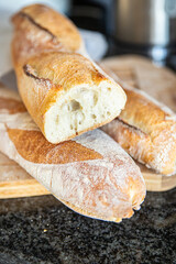 baguette french fresh bread fresh portion healthy meal food diet snack on the table copy space food background rustic top view
