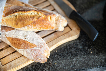 baguette french fresh bread fresh portion healthy meal food diet snack on the table copy space food...