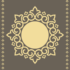 Decorative frame Elegant vector element for design in Eastern style, place for text. Floral golden and gray border. Lace illustration for invitations and greeting cards