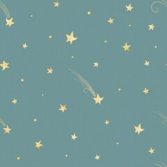 Seamless pattern of hand-drawn stars on a dark blue background.  Stock illustration.