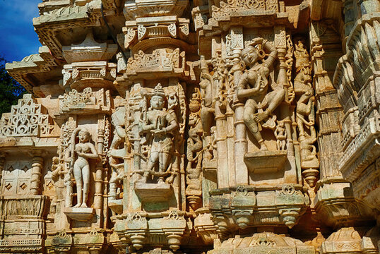 Towers and columns of Chaturmukha Dharana Vihara Jain temple, Karkala, India