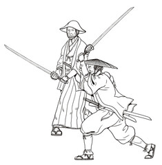Japanese warrior Ashigaru in attack. Samurai digital illustration.