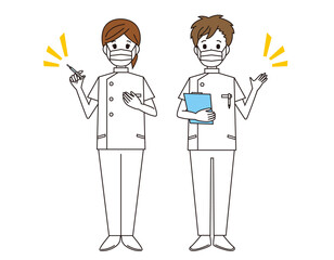 Fototapeta premium 男性と女性の看護師 医療従事者 イラスト