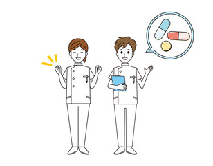 男性と女性の看護師　医療従事者　イラスト