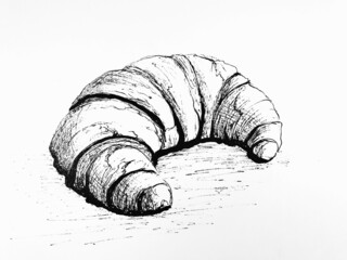 Hand drawn croissant on white