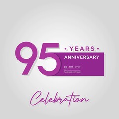 95th anniversary logo. Anniversary celebration logo design with purple color for booklet, flyer, magazine, brochure poster, web, invitation or greeting card. vector illustrations.