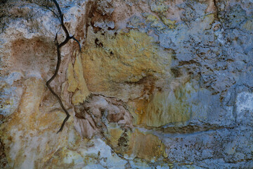 Colorful patterns and textures of rock found at Wai-o- Tapu thermal pools near Rotorua on the North Island of New Zealand
