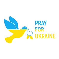Fototapeta na wymiar Pray for Ukraine vector illustration, flying peace dove painted in the Ukraine flag, Support for Ukraine on the white background.