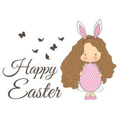 Easter bunny baby girl with egg