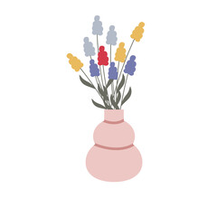 Spring flowers in a pink vase