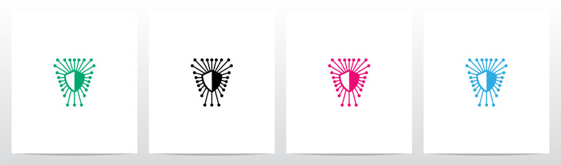 Shield Line Nodes Letter Logo Design V