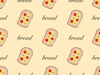 bread cartoon character seamless pattern on yellow background.
