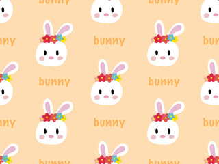 rabbit cartoon character seamless pattern on yellow background.