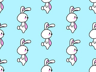 rabbit cartoon character seamless pattern on blue background.Pixel style