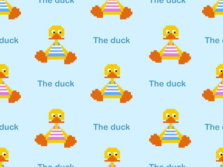 duck cartoon character seamless pattern on blue background.Pixel style