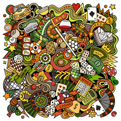 Casino hand drawn vector funny doodles illustration.