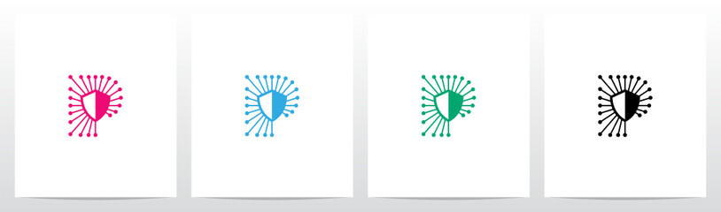  Shield Line Nodes Letter Logo Design P