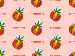 tomato cartoon character seamless pattern on red background.