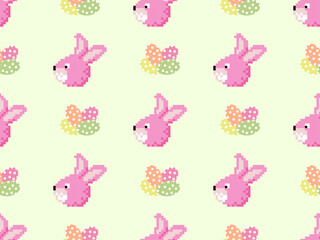 Obraz na płótnie Canvas Rabbit cartoon character seamless pattern on yellow background.Pixel style