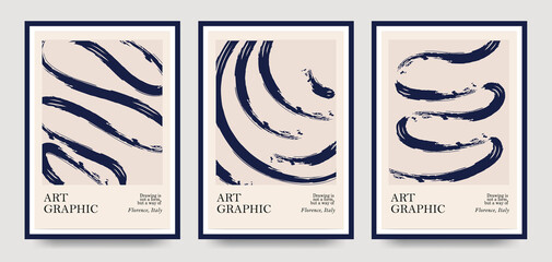 collection of aesthetic modern posters with strokes on textured vector paper background. For printing, wall decor, prints.