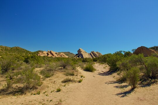 Vasquez Rocks National Park Located in California with mountains and unique rock formations 