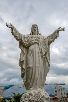 Sculpture of Christ close-up at the entrance to the Cathedral of Nha Trang. Vietnam
