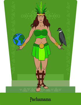 Illustration vector isolated of Inca, mythical Goddess. Pachamama