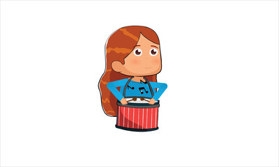 Women Playing Drum, 2d Cartoon Character Playing Musical Instrument