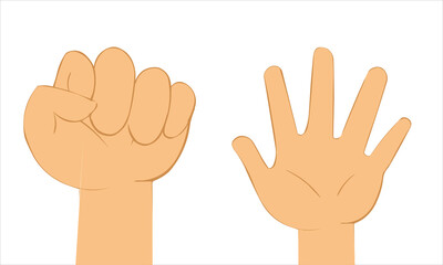 Cartoon brown human hands gesture Vector icon set. Fist and Open Hand